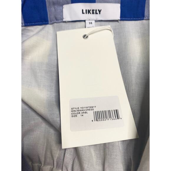 LIKELY "Minka" Blue and White Gingham Plaid Ruffle Hem Mini Dress US 14 - Picture 9 of 11